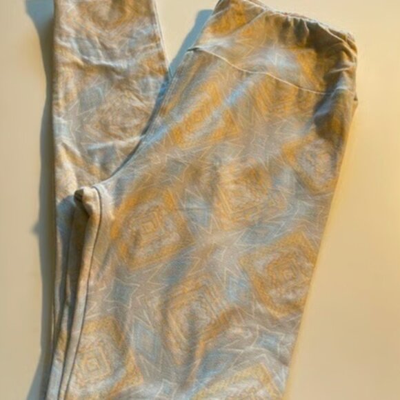 Lularoe Yellow & Light Blue Leggings Size O/S EUC #M-360 - Picture 2 of 6